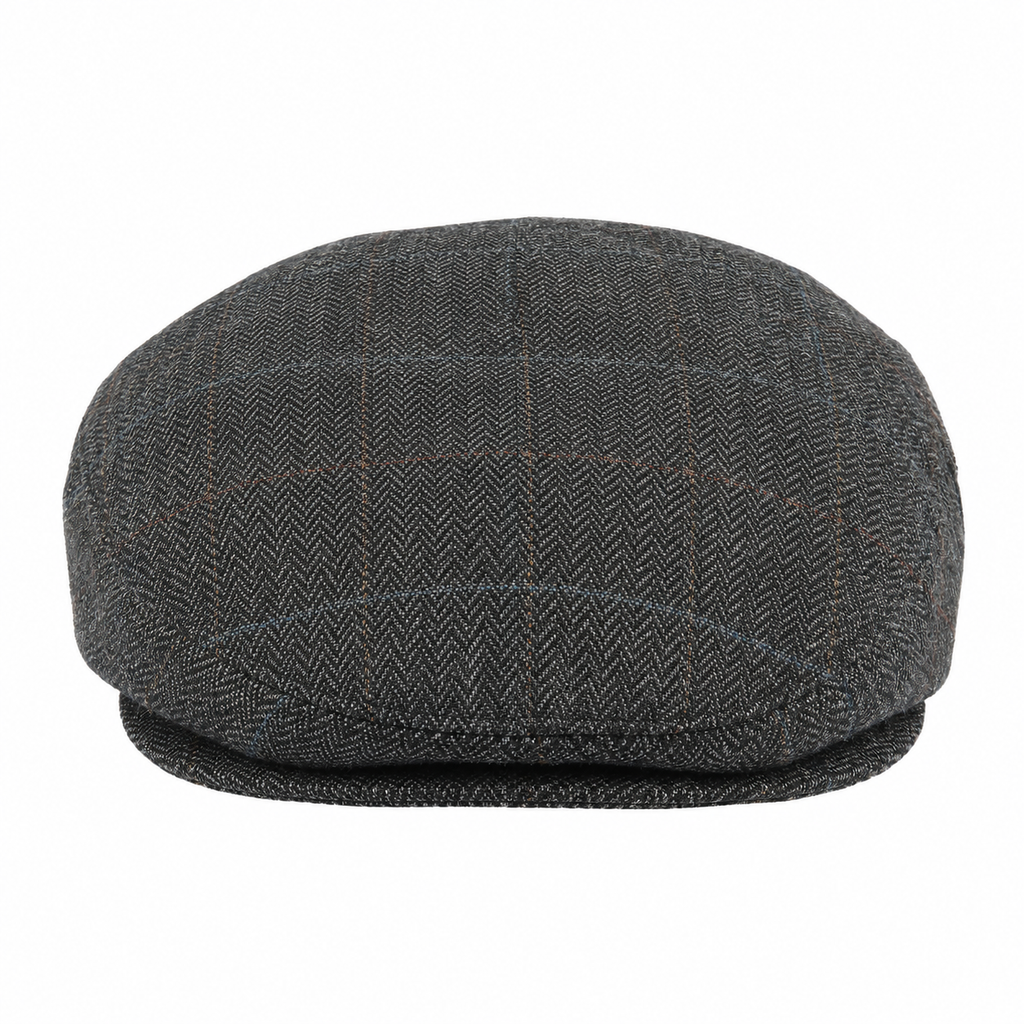 Charcoal Herringbone Flat Cap