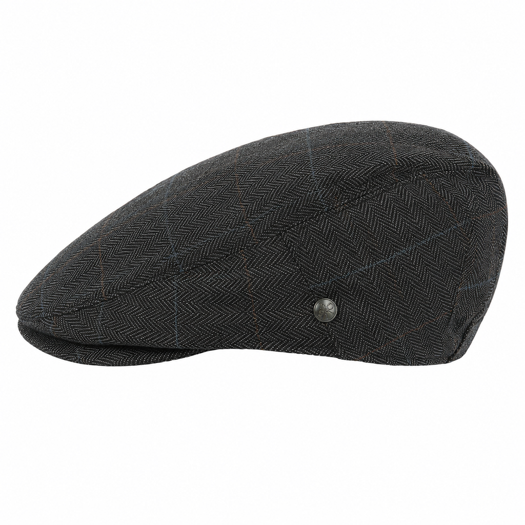 Charcoal Herringbone Flat Cap