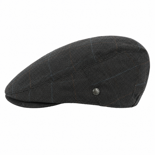 Charcoal Herringbone Flat Cap