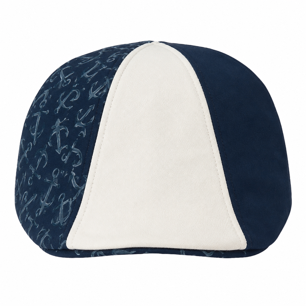 Navy Patterned Flat Cap