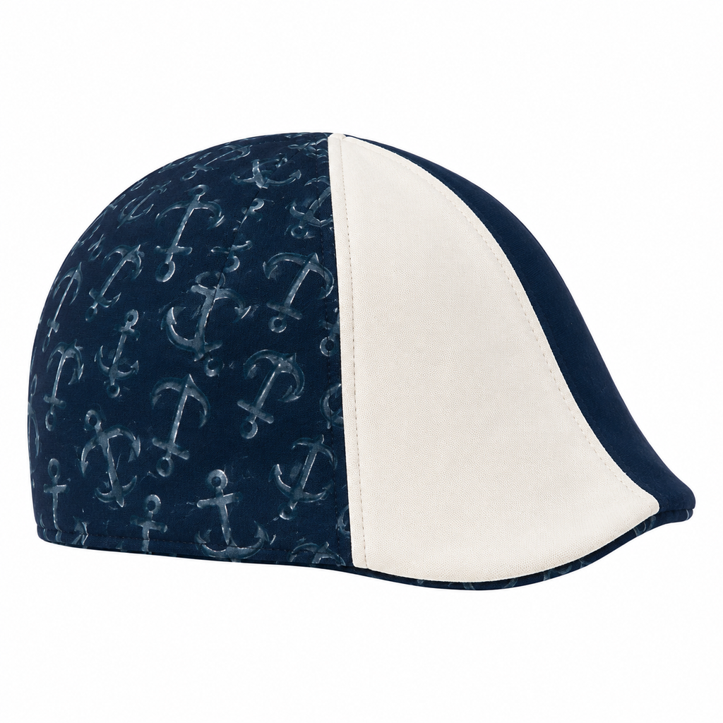 Navy Patterned Flat Cap